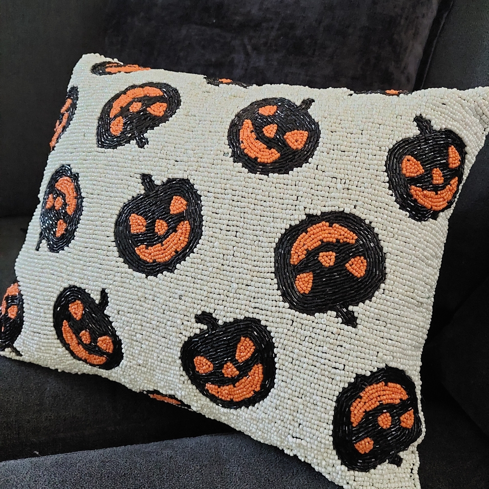 Halloween Pumpkin Beaded Pillow